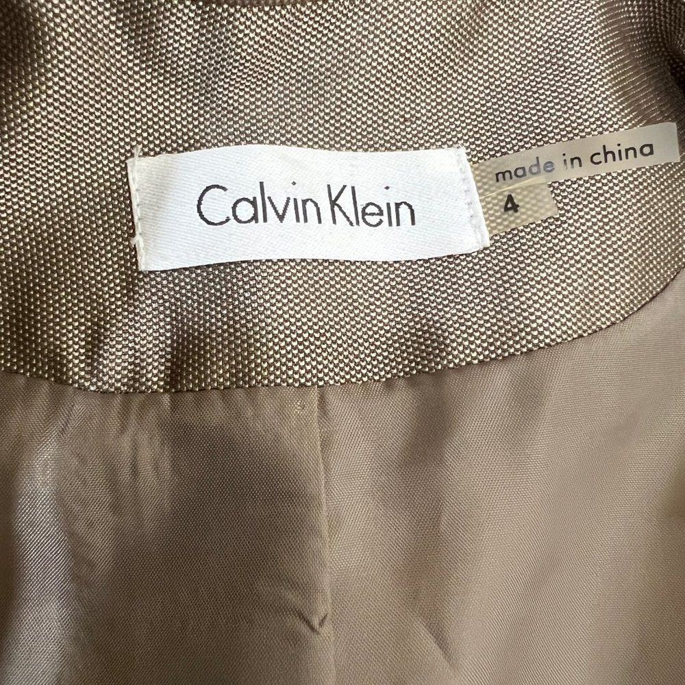 Calvin Klein Gold Brown Cap Sleeve Wrap Dress Size 4 Gold Bar Chic Edgy - Picture 13 of 16